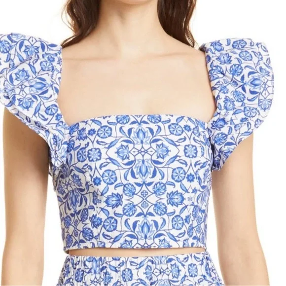 Cara Cara Darby Flutter Sleeve Fitted Crop Top XS - Picture 1 of 8